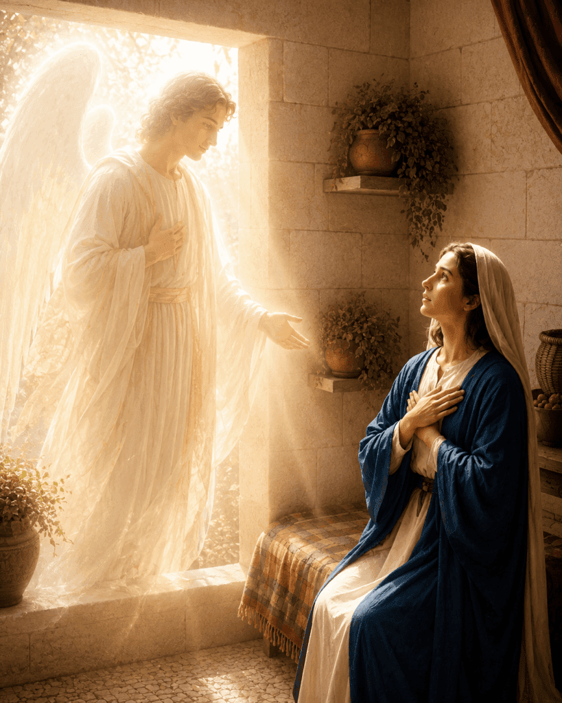 Angel Gabriel greets Mary at the Annunciation