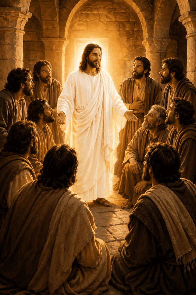 Second Glorious Mystery of the Rosary. The risen Jesus appears to His disciples, teaching and preparing them for His Ascension into Heaven.