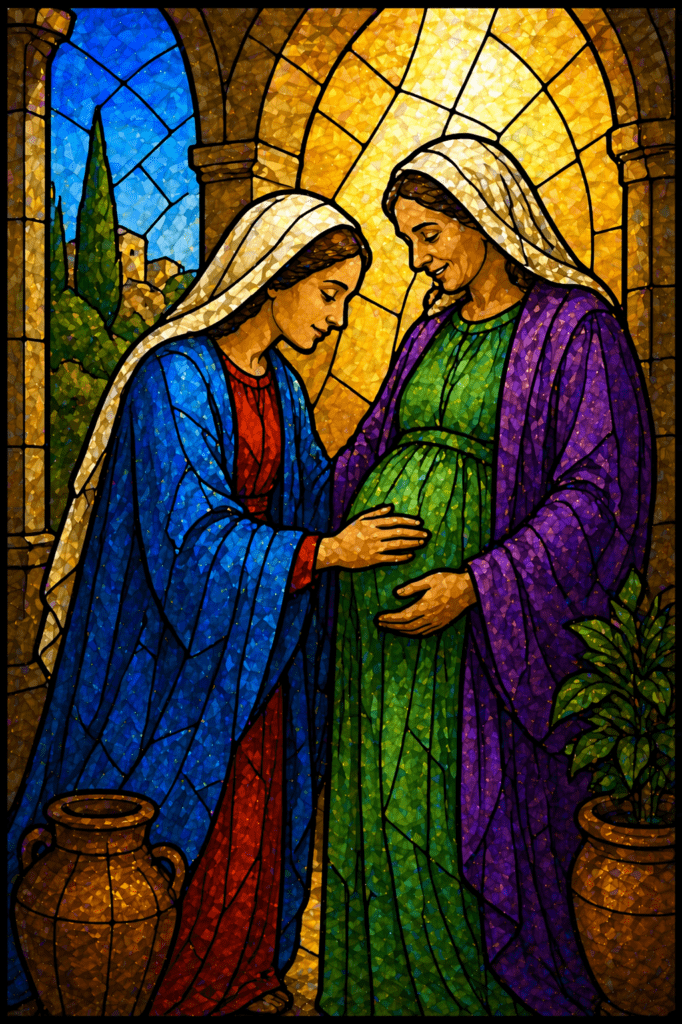 The infant John the Baptist leaps for joy in Elizabeth's womb
