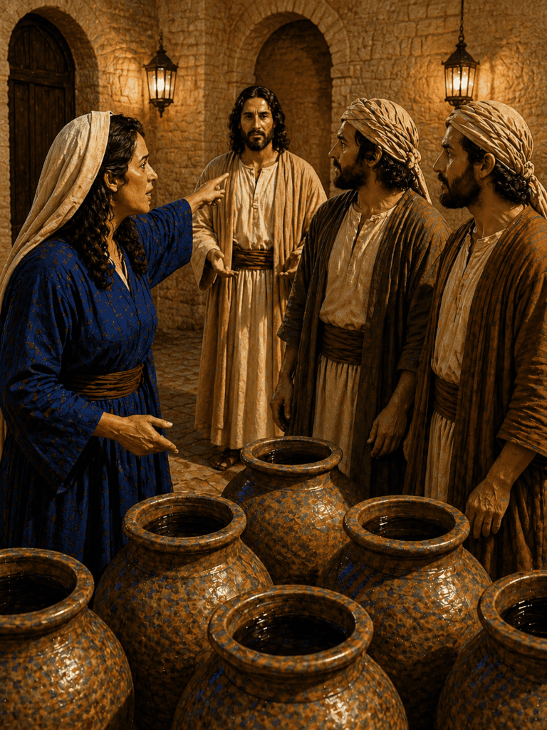 Second Luminous Mystery of the Rosary. Mary tells the servants at the wedding feast in Cana, ‘Do whatever He tells you.