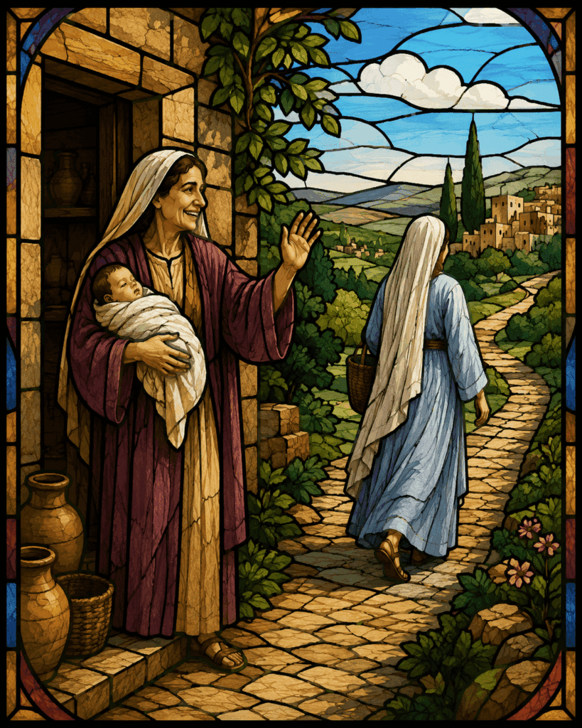 Mary serves Elizabeth with love and charity
