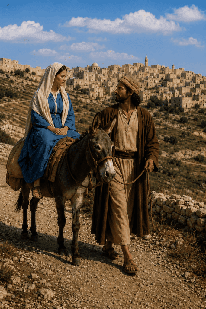 Mary and Joseph travel to Bethlehem