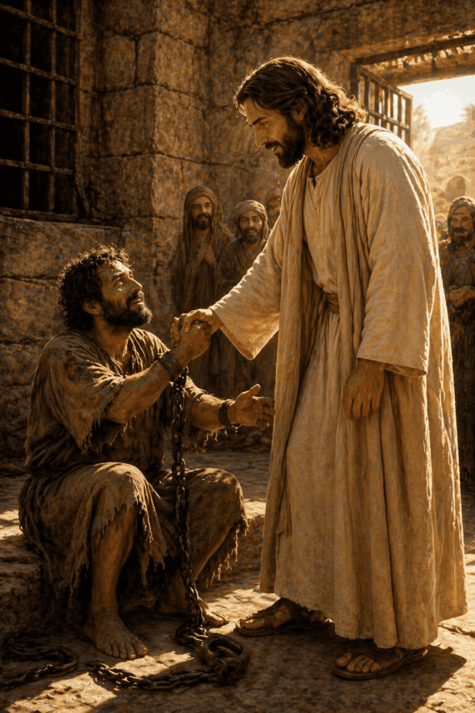 Third Luminous Mystery of the Rosary. Jesus sets a captive free, revealing the power of God’s Kingdom to bring freedom, healing, and salvation.