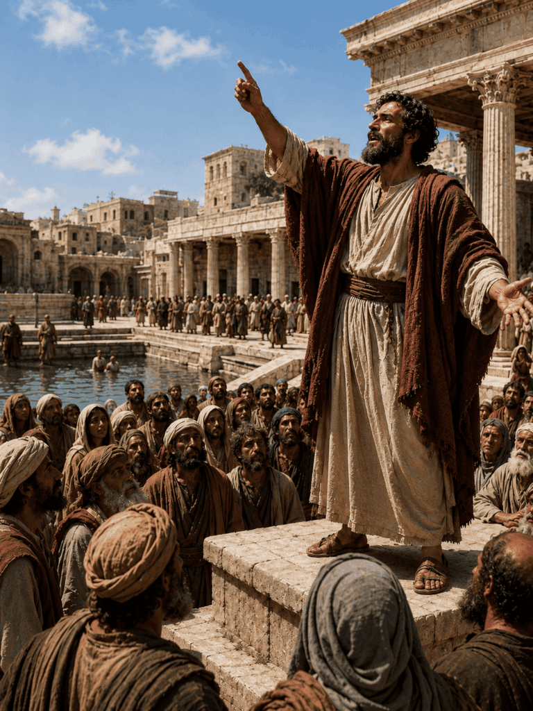 Third Glorious Mystery of the Rosary. Peter boldly proclaims, ‘This Jesus whom you crucified, God has raised up,’ announcing the Resurrection through the power of the Holy Spirit.