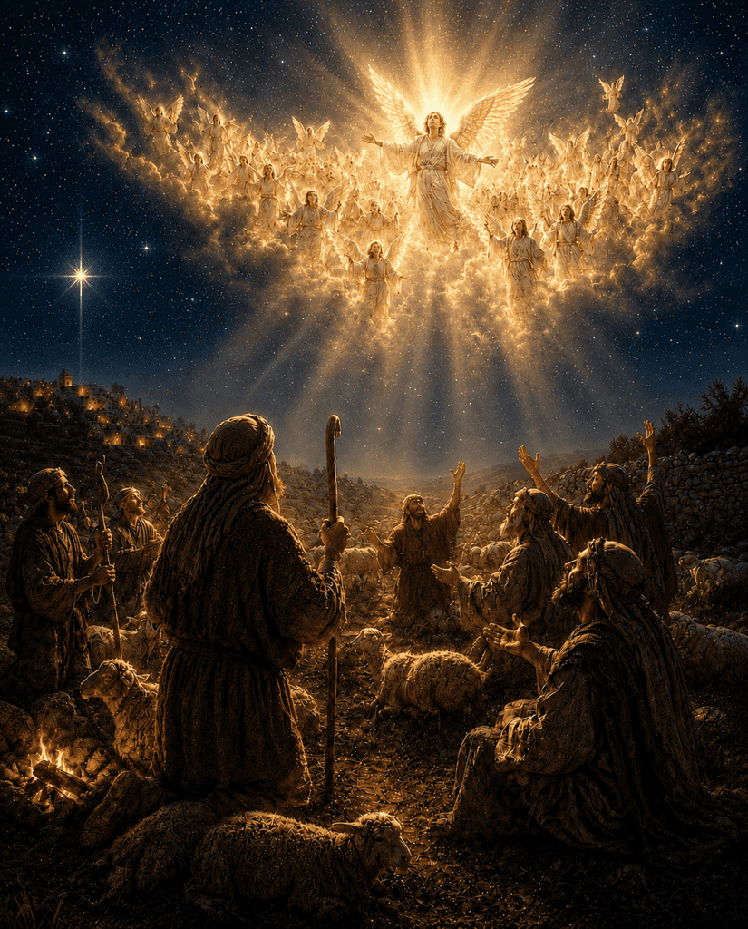 Angels announce Christ's birth to shepherds