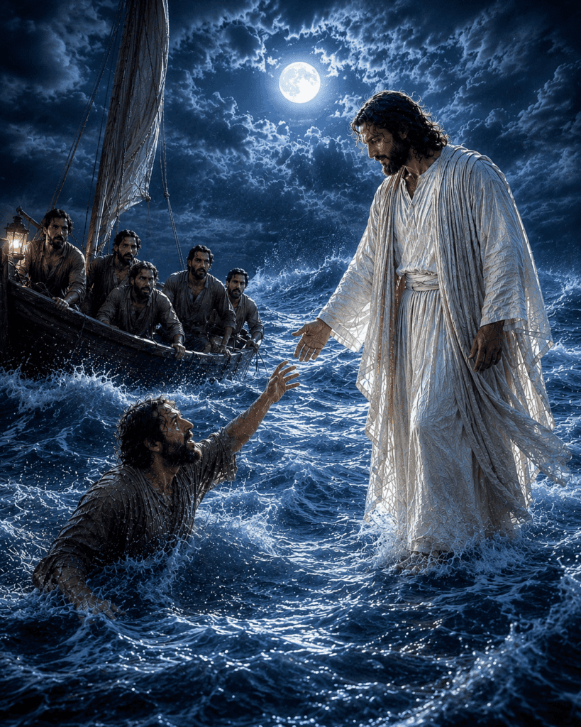 Third Luminous Mystery of the Rosary. Jesus walks on the water, revealing His divine nature and strengthening the faith of His disciples.
