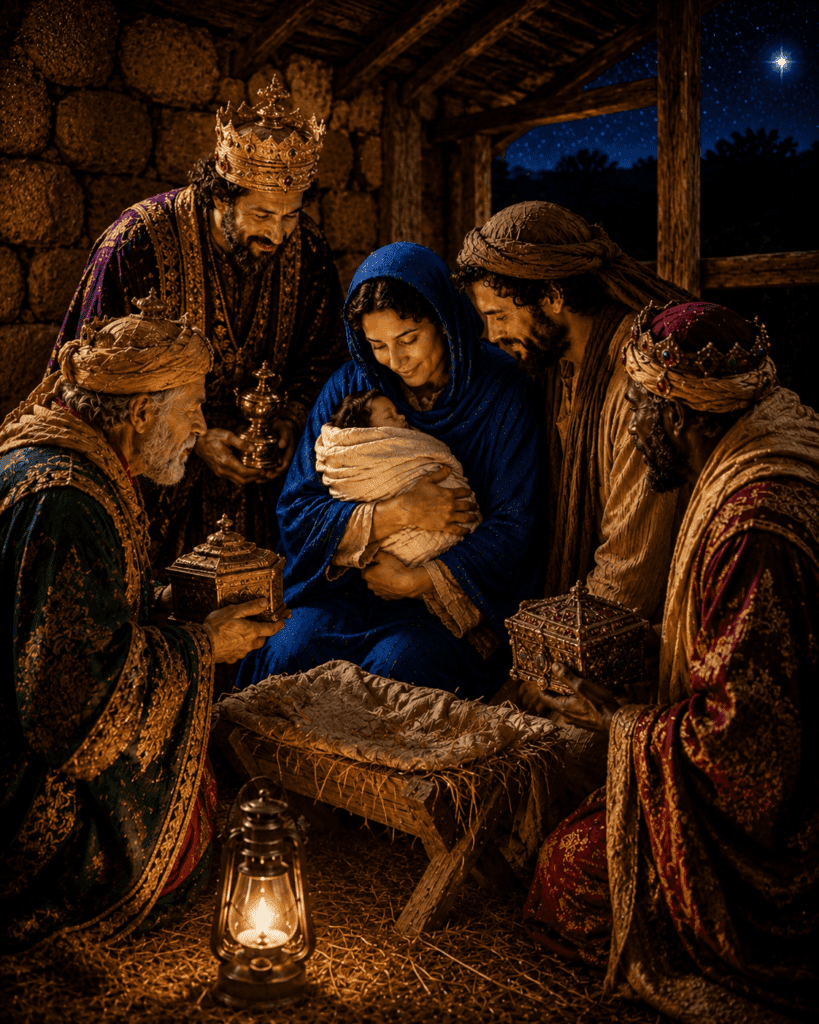 The Wise Men worship the infant Jesus