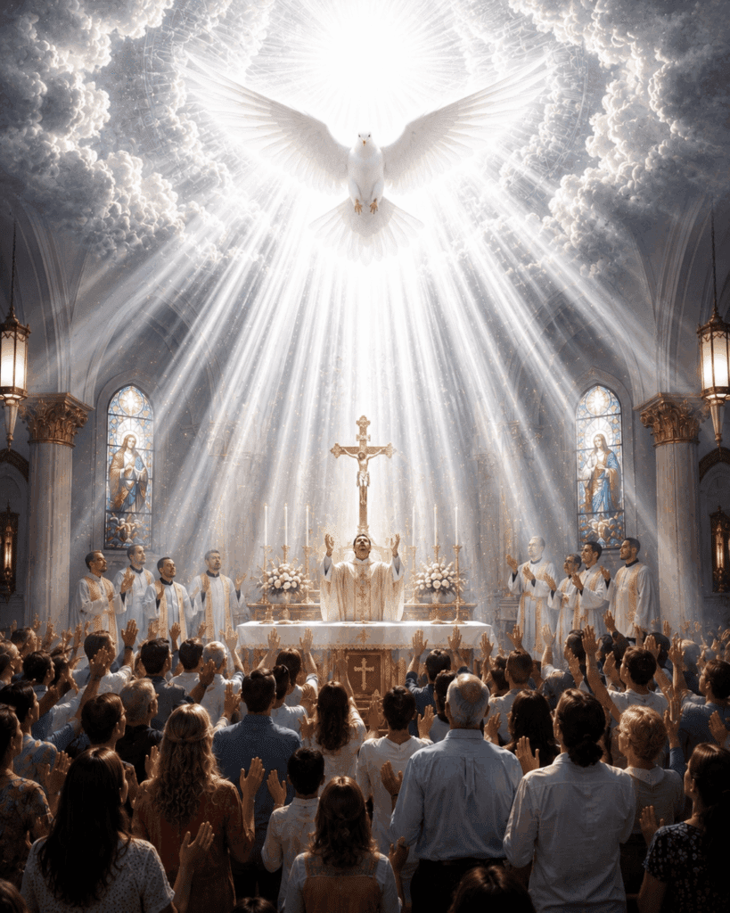 Third Glorious Mystery of the Rosary. The Holy Spirit remains alive and active in the Church today, guiding believers, inspiring holiness, and strengthening the mission of spreading the Gospel.