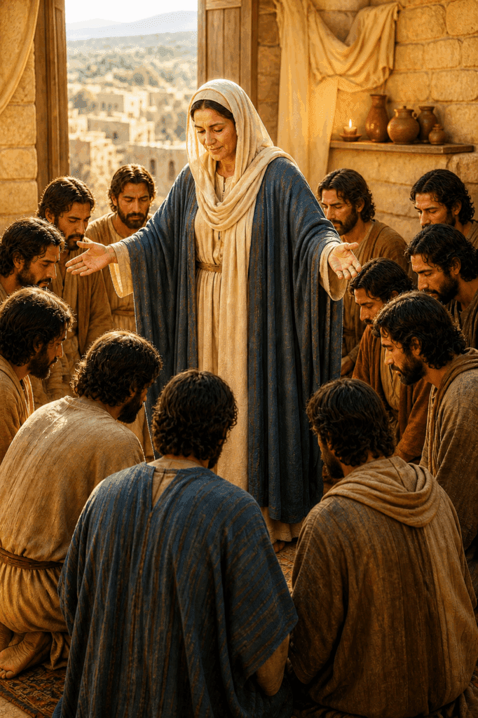 Fourth Glorious Mystery of the Rosary. Mary gives her final blessing to the apostles before being taken body and soul into Heaven.