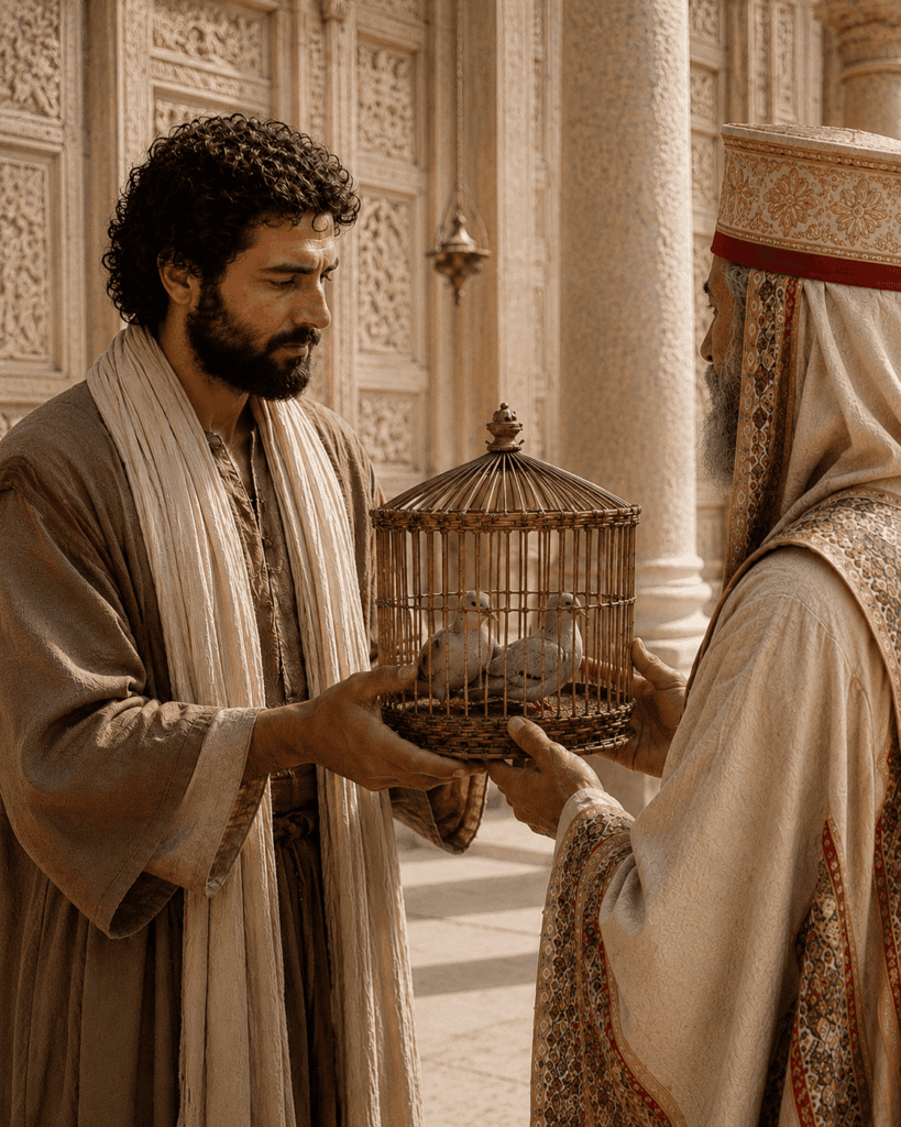 Mary and Joseph offer two turtledoves in the Temple