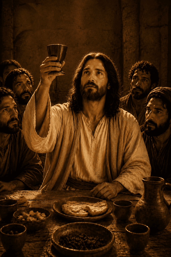 Fifth Luminous Mystery of the Rosary. Jesus takes the cup of wine at the Last Supper and says, ‘This is My Blood,’ establishing the new covenant in the Holy Eucharist.