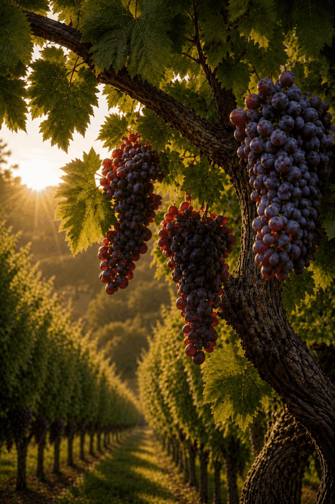 Fifth Luminous Mystery of the Rosary. Jesus stands among a vineyard of grapevines and teaches, ‘I am the vine; you are the branches,’ calling His followers to remain united with Him and bear fruit.