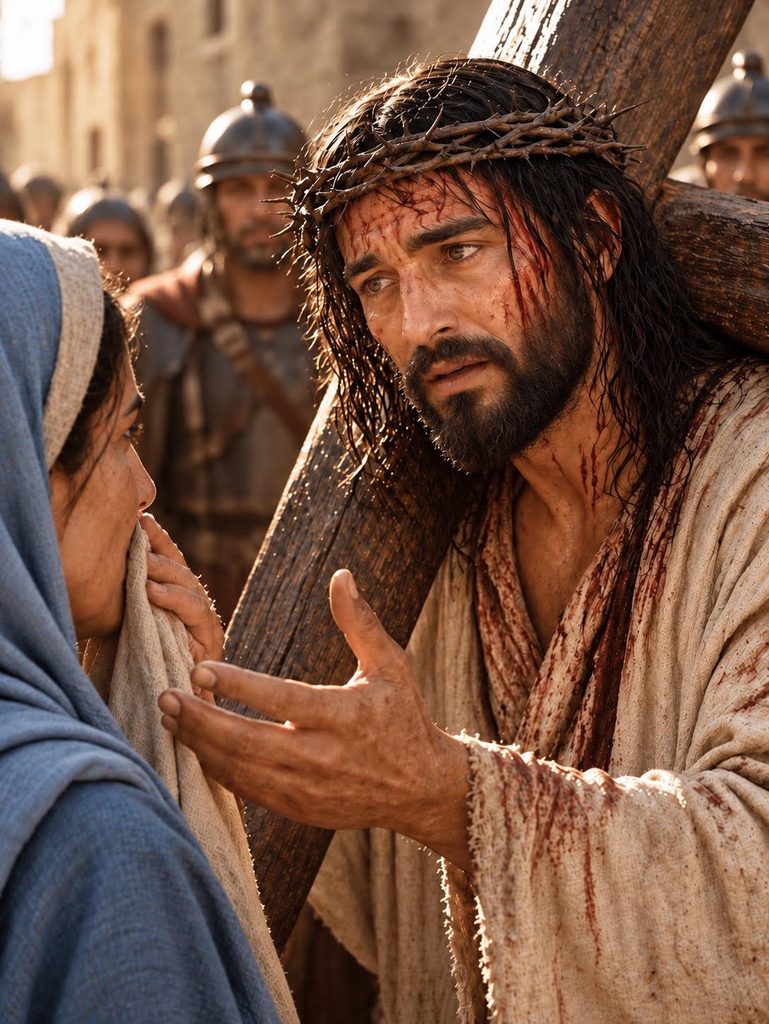 Jesus meets His Mother while carrying the cross during the Fourth Sorrowful Mystery.