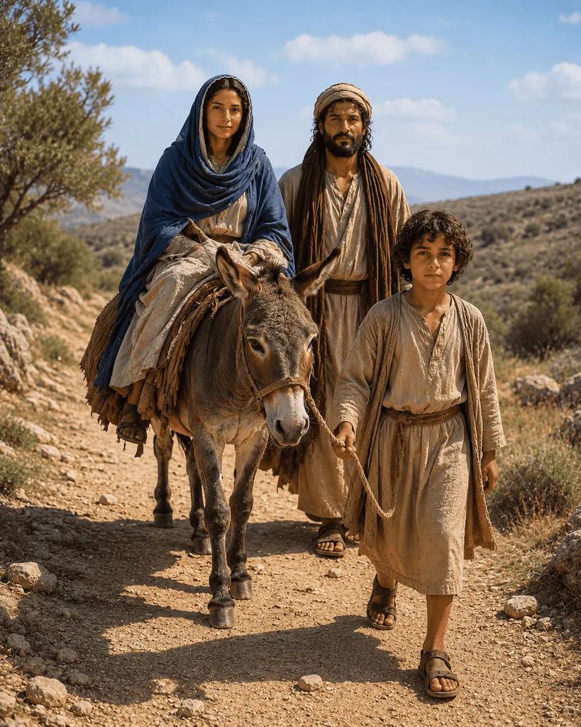 Mary, Joseph, and the young Jesus travel to Jerusalem for the Passover celebration.