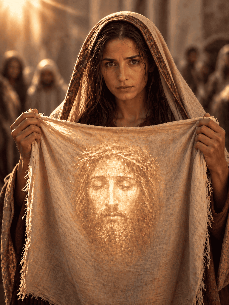 Jesus’ sacred features are imprinted on Veronica’s veil.