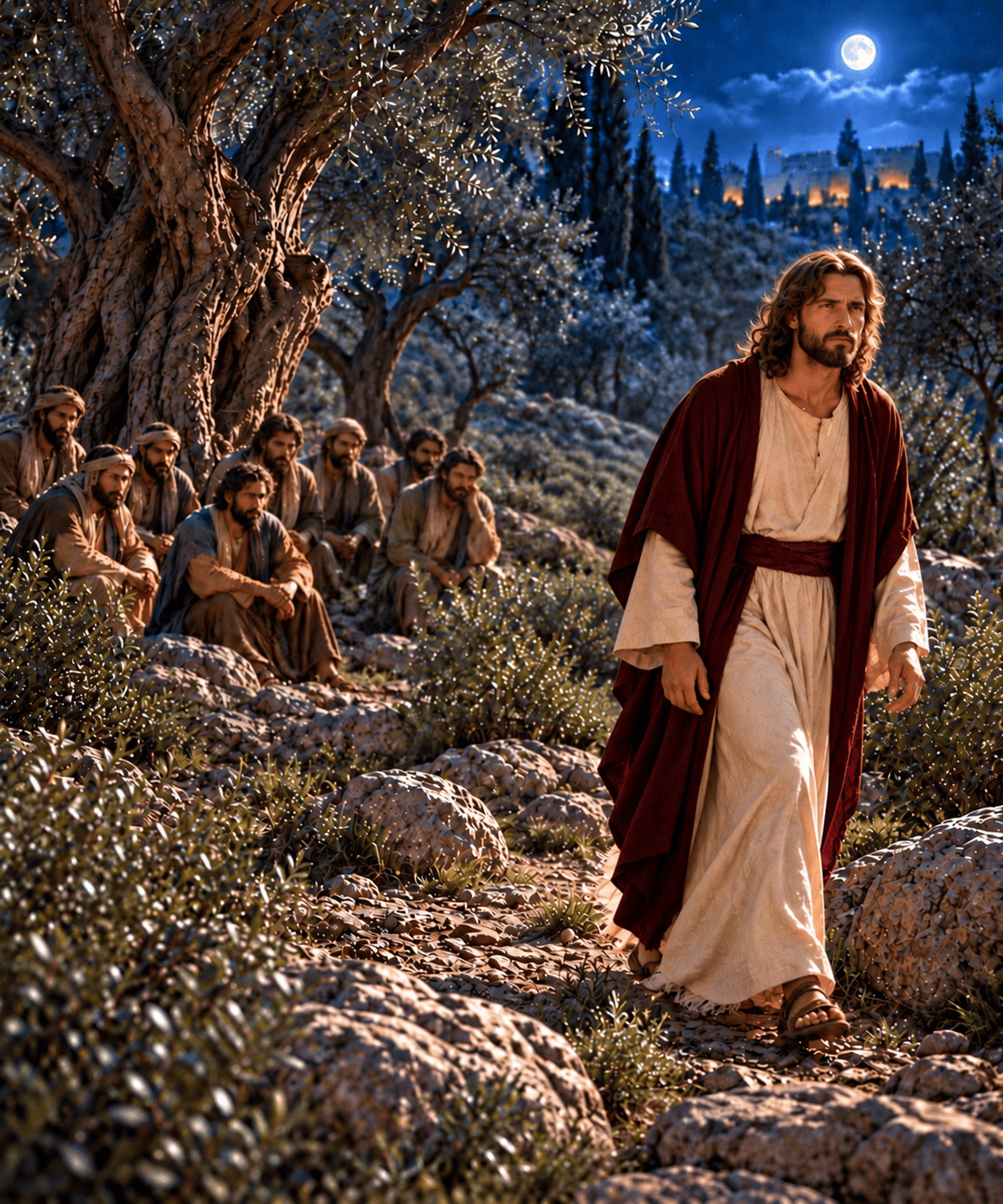 Jesus goes farther into the Garden of Gethsemane to pray alone.