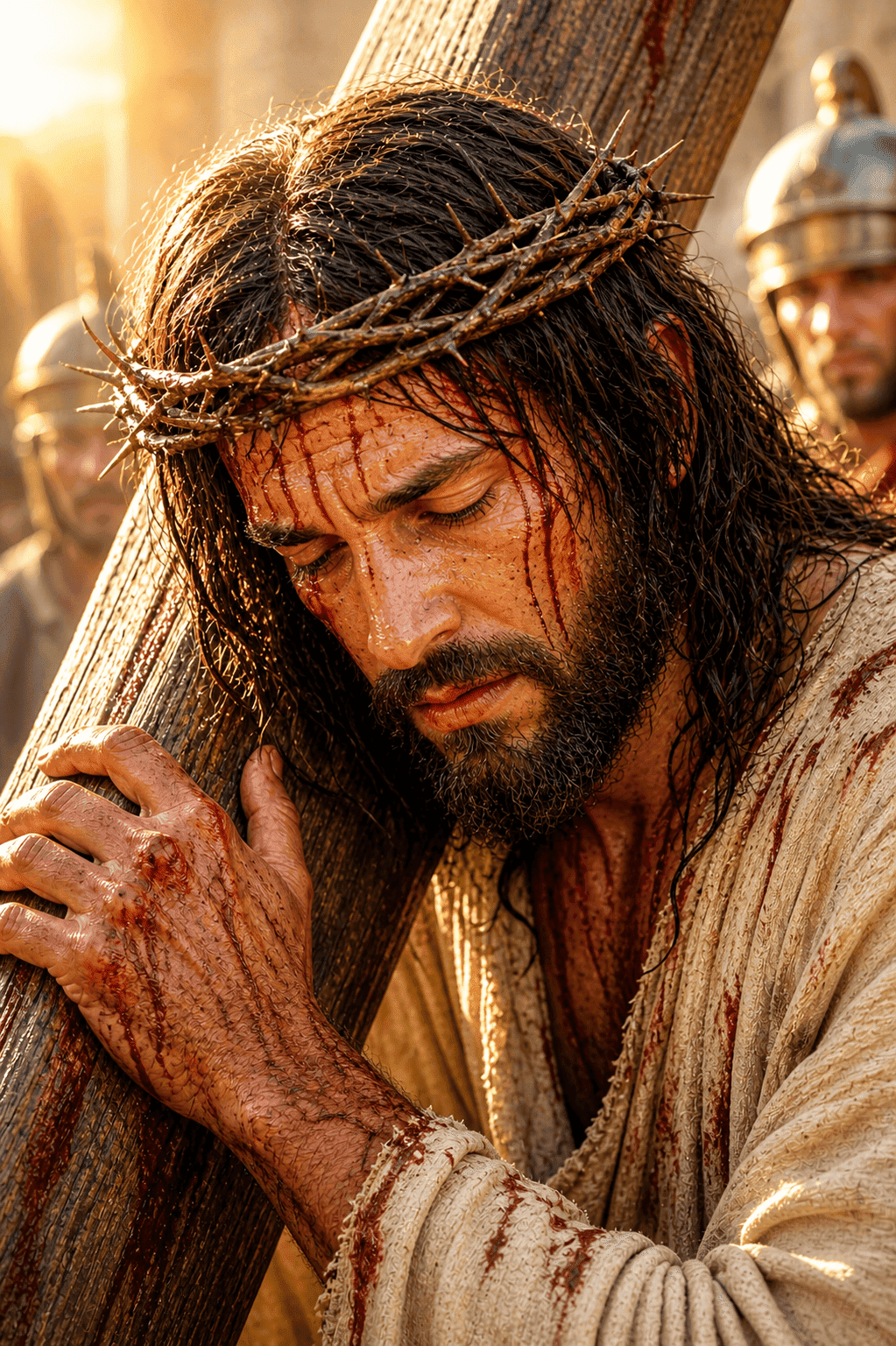 Jesus takes up His cross to carry it to Calvary.